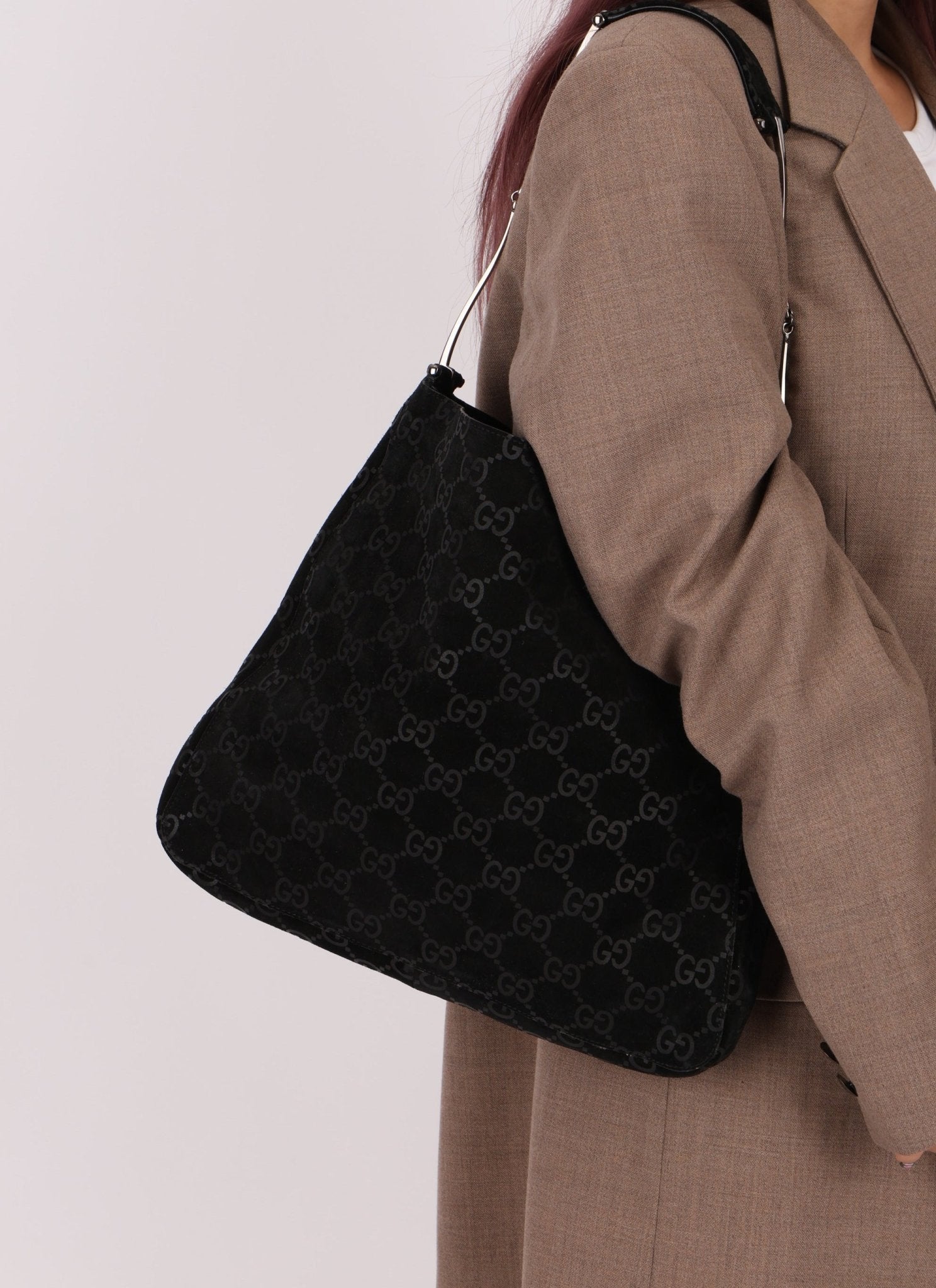 Gucci Suede Monogram Tote w/ Pouch - FashioNica