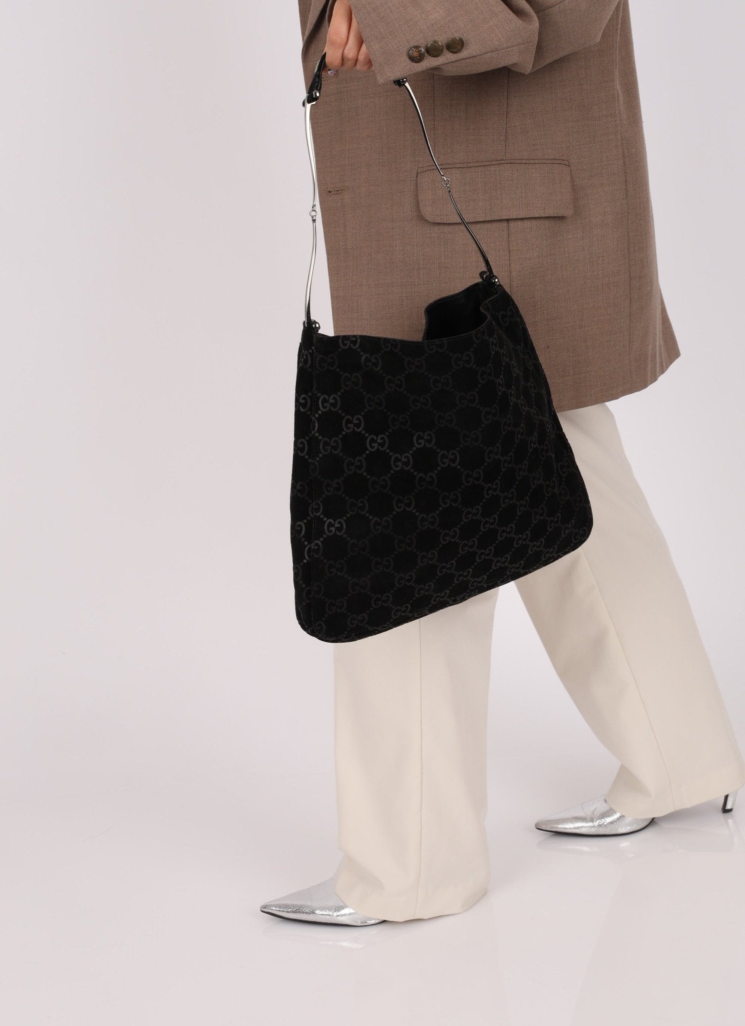 Gucci Suede Monogram Tote w/ Pouch - FashioNica