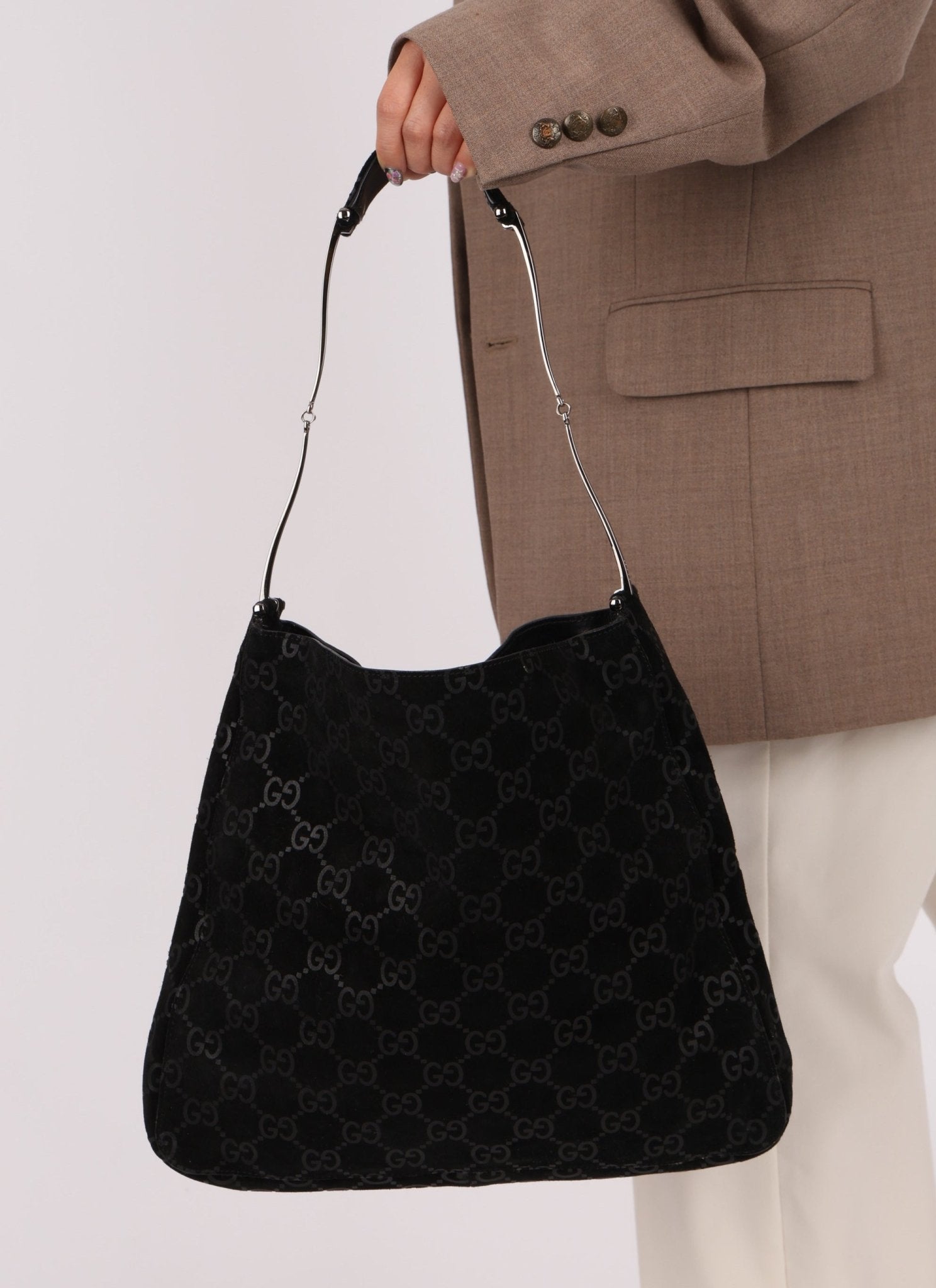 Gucci Suede Monogram Tote w/ Pouch - FashioNica