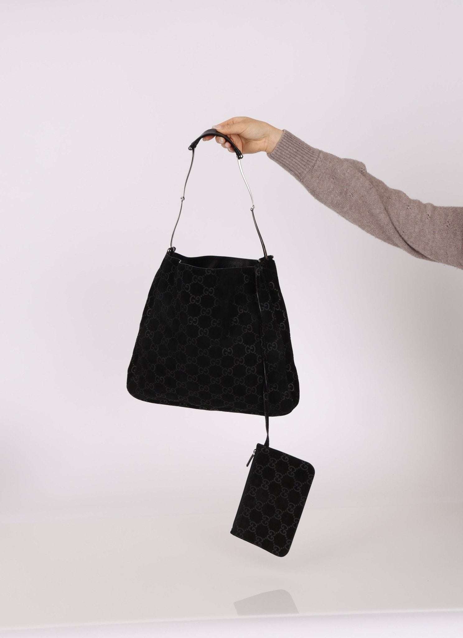 Gucci Suede Monogram Tote w/ Pouch - FashioNica