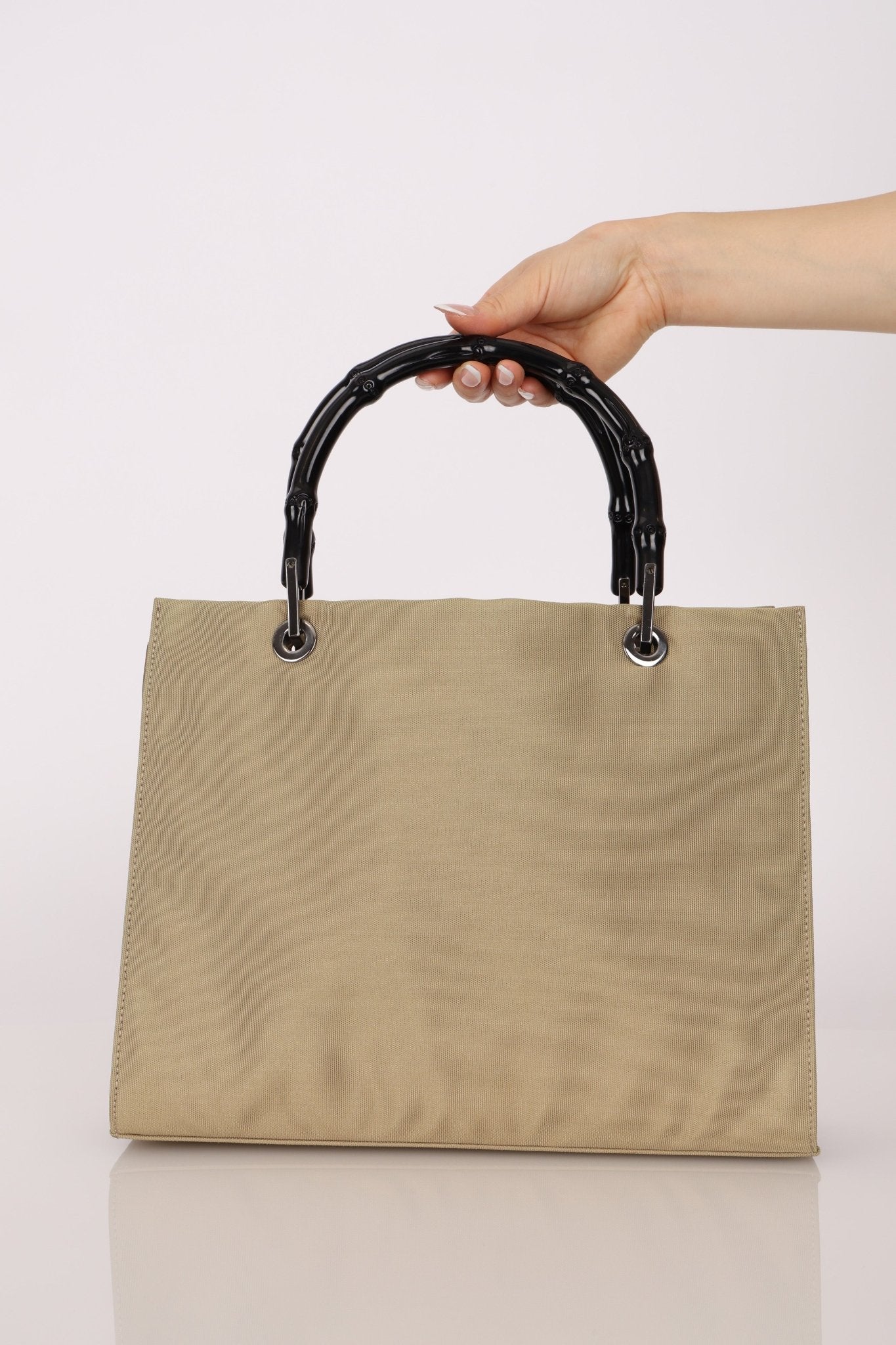 Gucci Taupe Nylon Bamboo Top Handle - FashioNica
