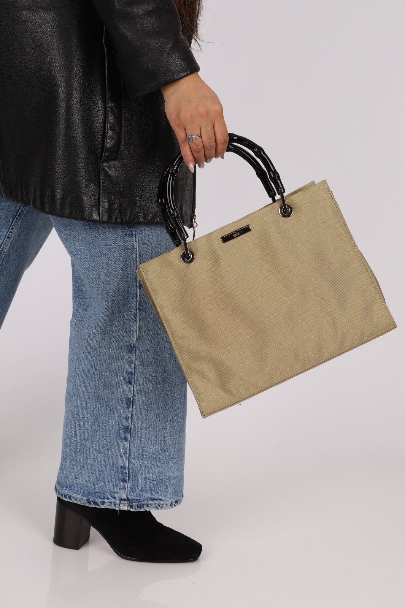 Gucci Taupe Nylon Bamboo Top Handle - FashioNica