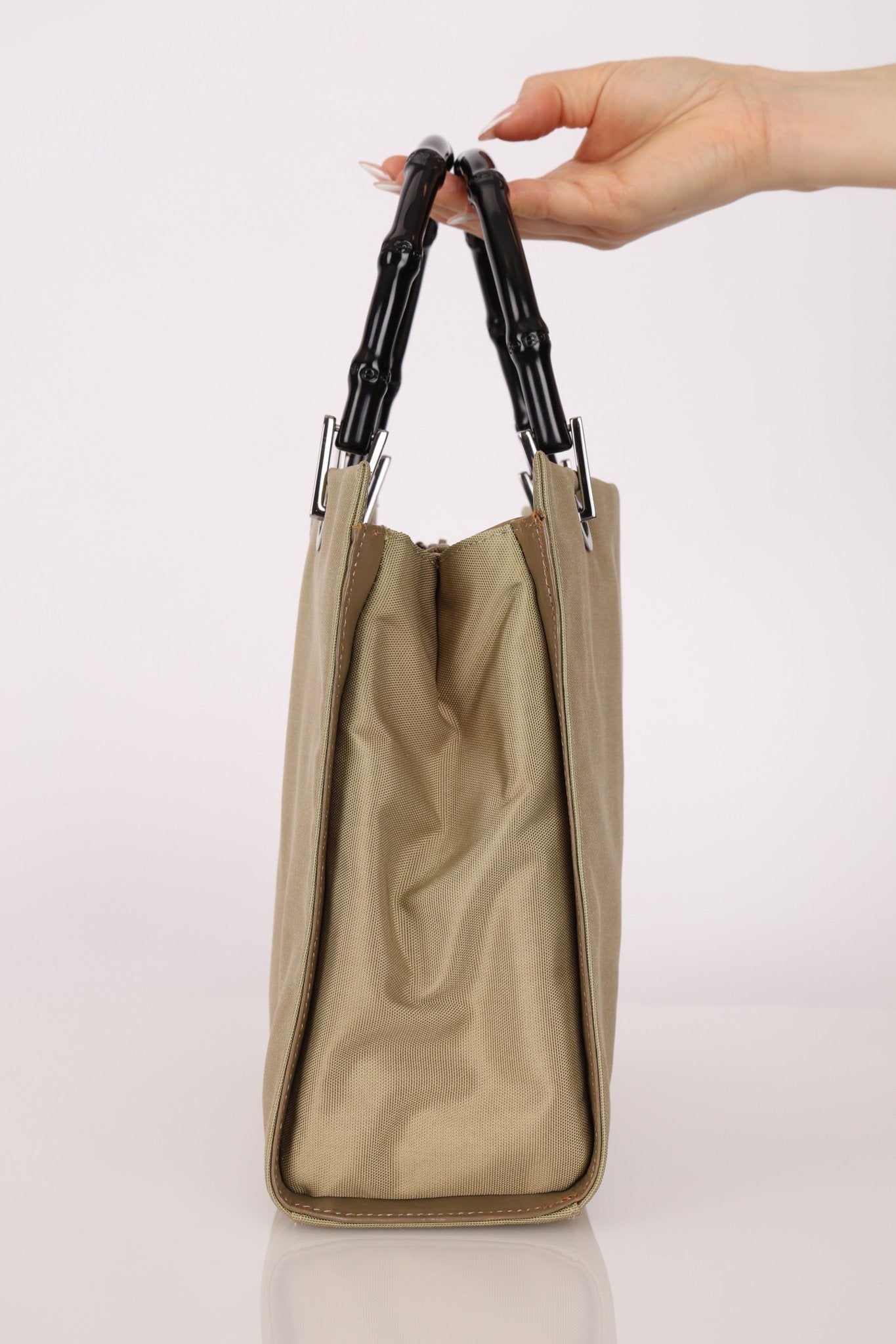 Gucci Taupe Nylon Bamboo Top Handle - FashioNica