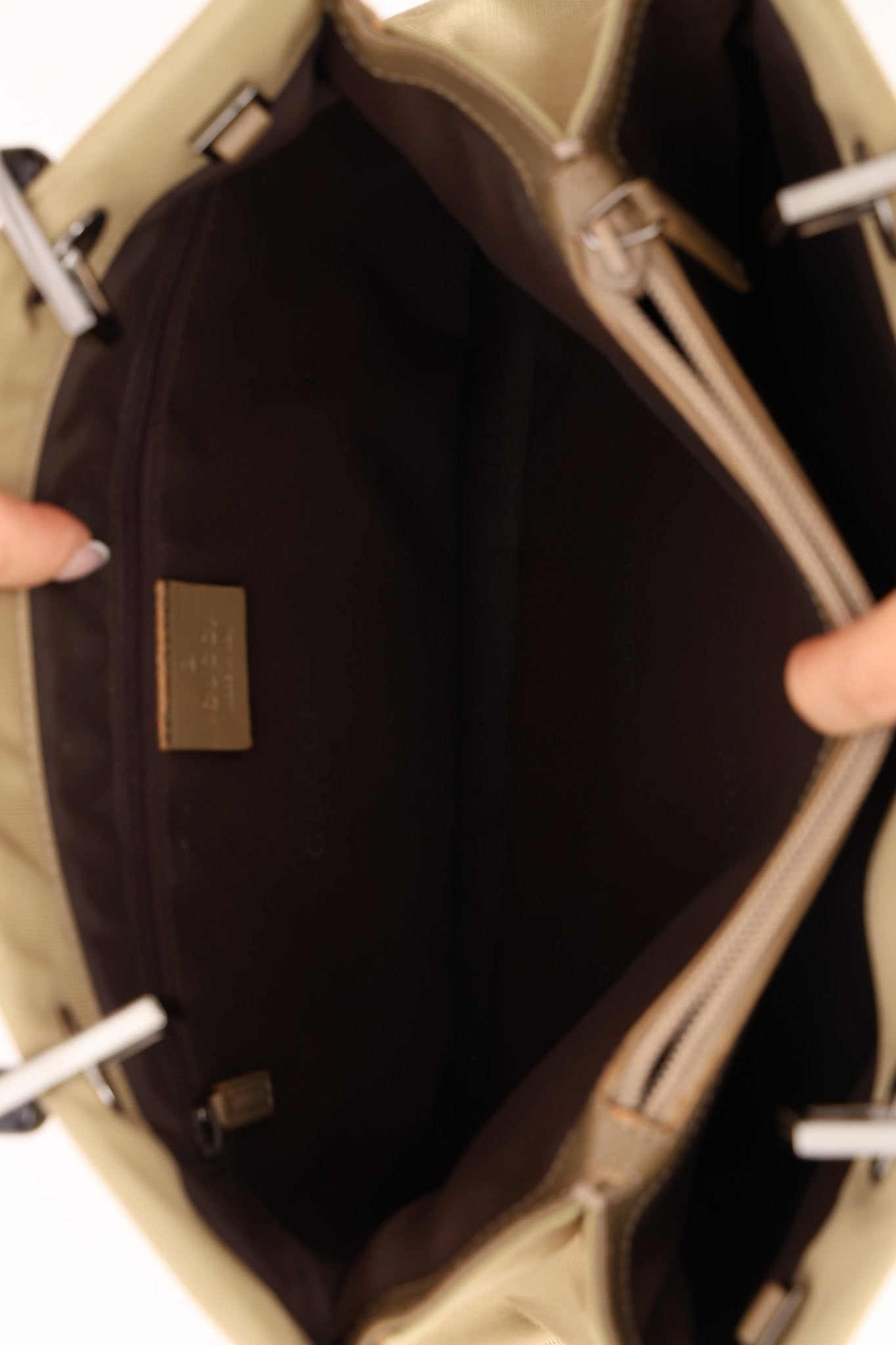 Gucci Taupe Nylon Bamboo Top Handle - FashioNica