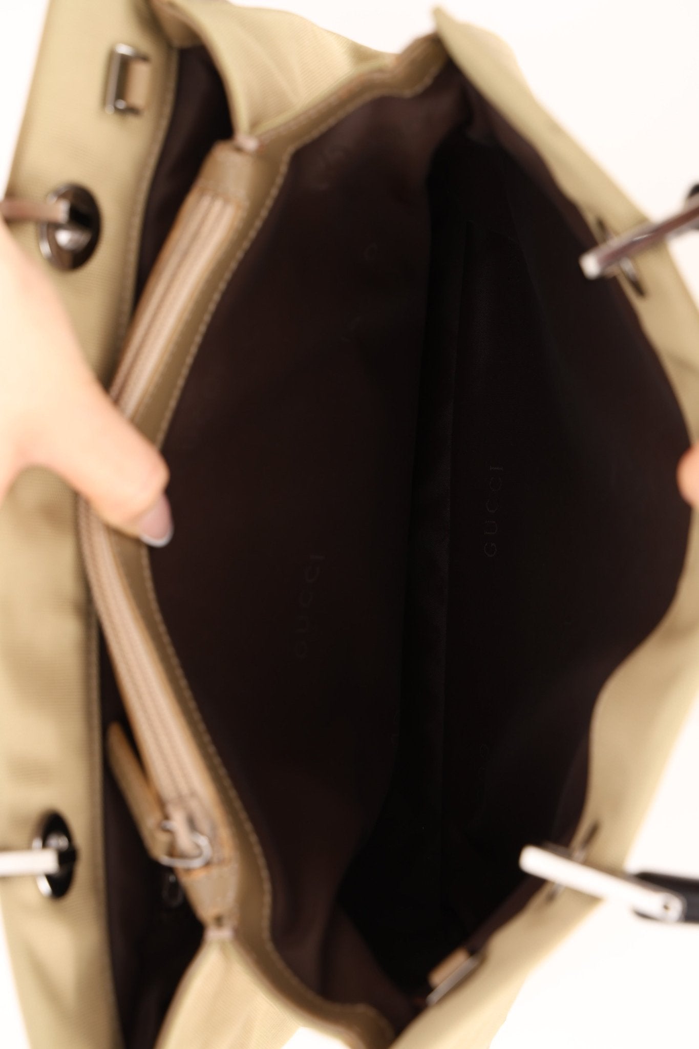 Gucci Taupe Nylon Bamboo Top Handle - FashioNica