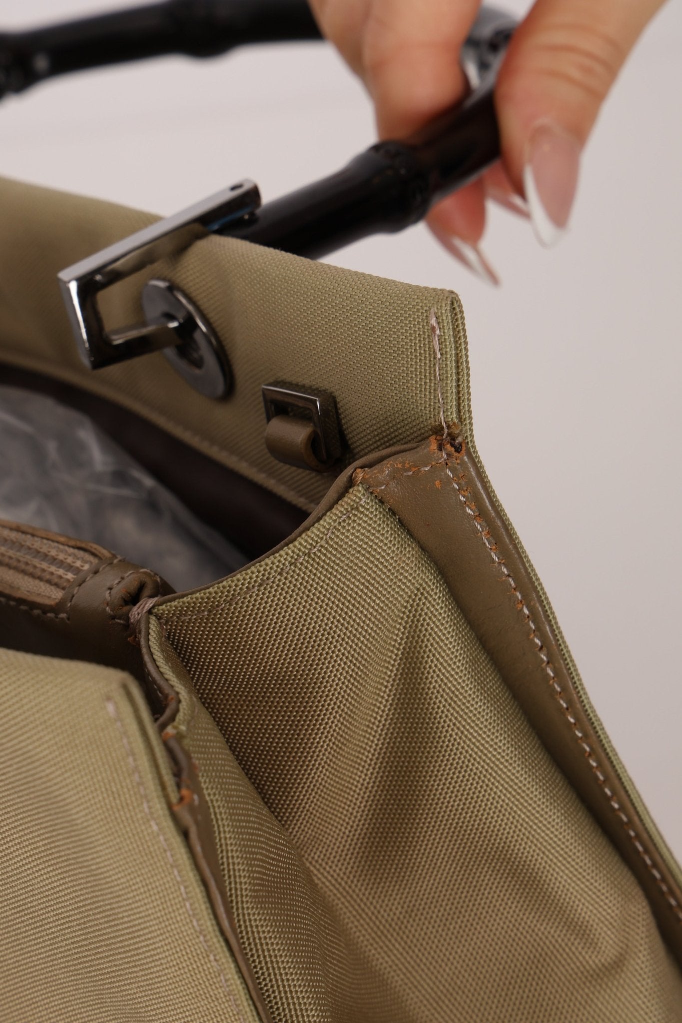 Gucci Taupe Nylon Bamboo Top Handle - FashioNica