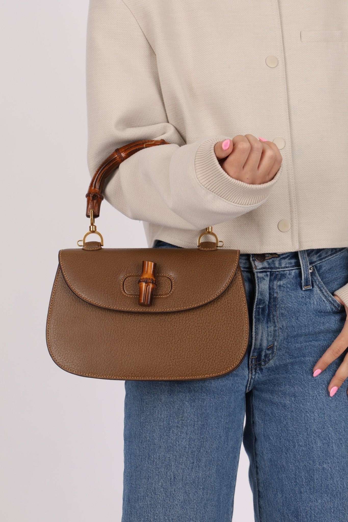 Gucci Vintage 1947 Bamboo Turnlock Top Handle with Strap - FashioNica