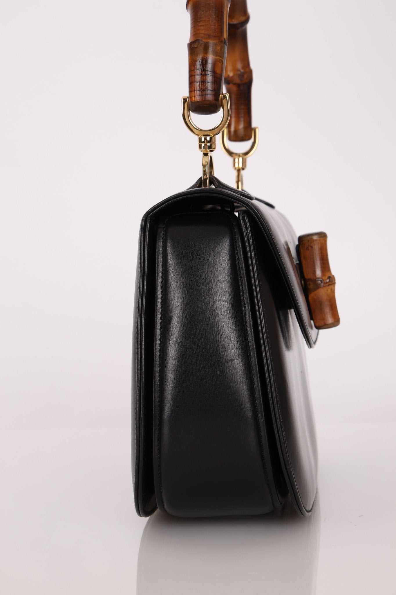 Gucci Vintage 1947 Black Bamboo Turnlock Top Handle - FashioNica