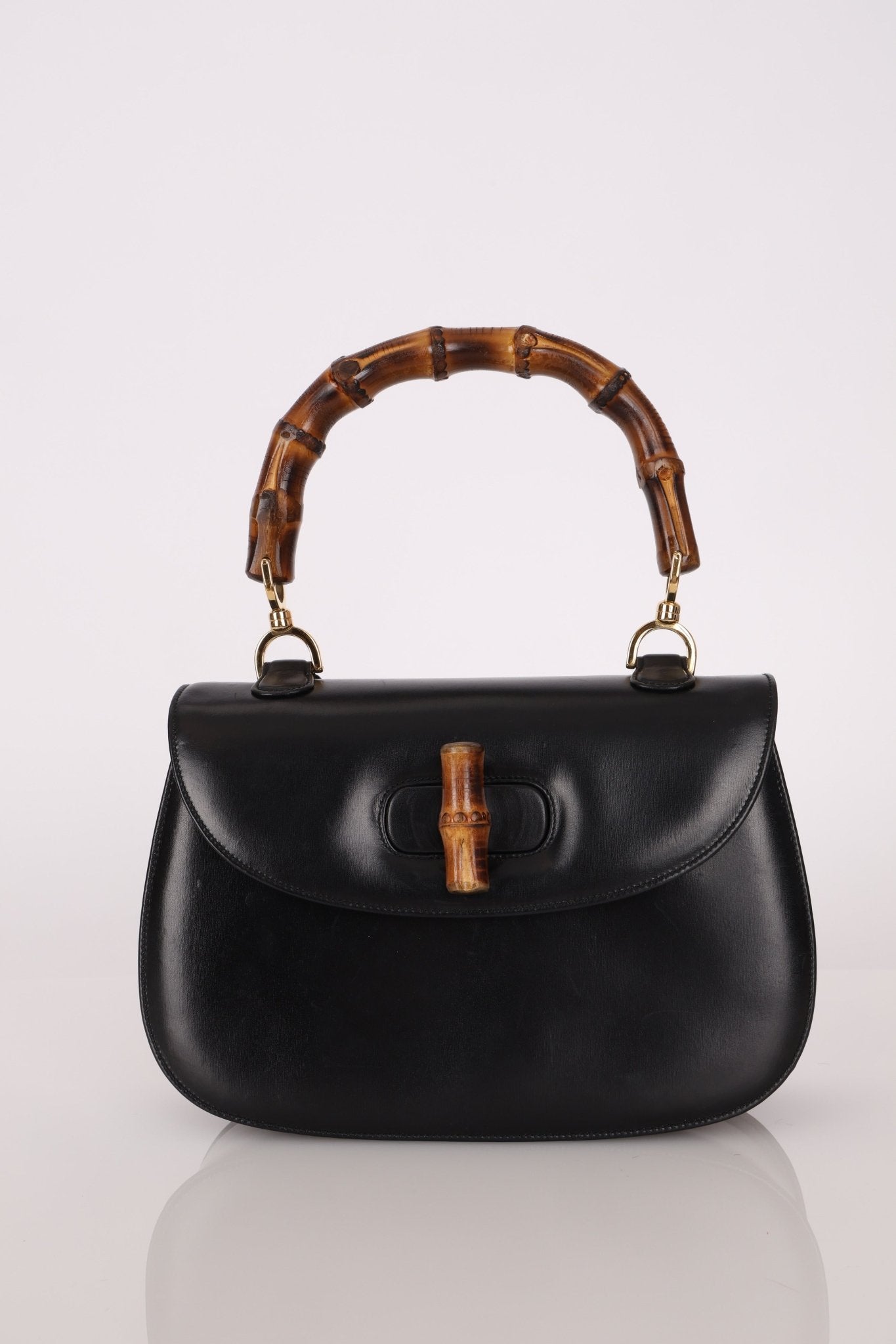 Gucci Vintage 1947 Black Bamboo Turnlock Top Handle - FashioNica