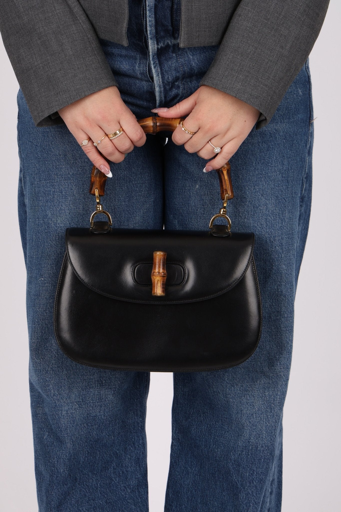 Gucci Vintage 1947 Black Bamboo Turnlock Top Handle - FashioNica