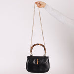 Gucci Vintage 1947 Black Bamboo Turnlock Top Handle - FashioNica