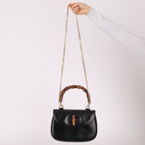 Gucci Vintage 1947 Black Bamboo Turnlock Top Handle - FashioNica