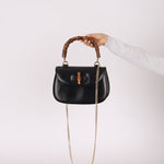 Gucci Vintage 1947 Black Bamboo Turnlock Top Handle - FashioNica