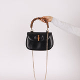 Gucci Vintage 1947 Black Bamboo Turnlock Top Handle - FashioNica