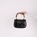 Gucci Vintage 1947 Black Bamboo Turnlock Top Handle - FashioNica
