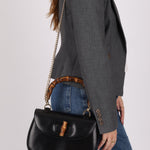 Gucci Vintage 1947 Black Bamboo Turnlock Top Handle - FashioNica
