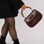 Gucci Vintage 1947 Chocolate Bamboo Turnlock Top Handle with Strap - FashioNica