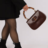 Gucci Vintage 1947 Chocolate Bamboo Turnlock Top Handle with Strap - FashioNica