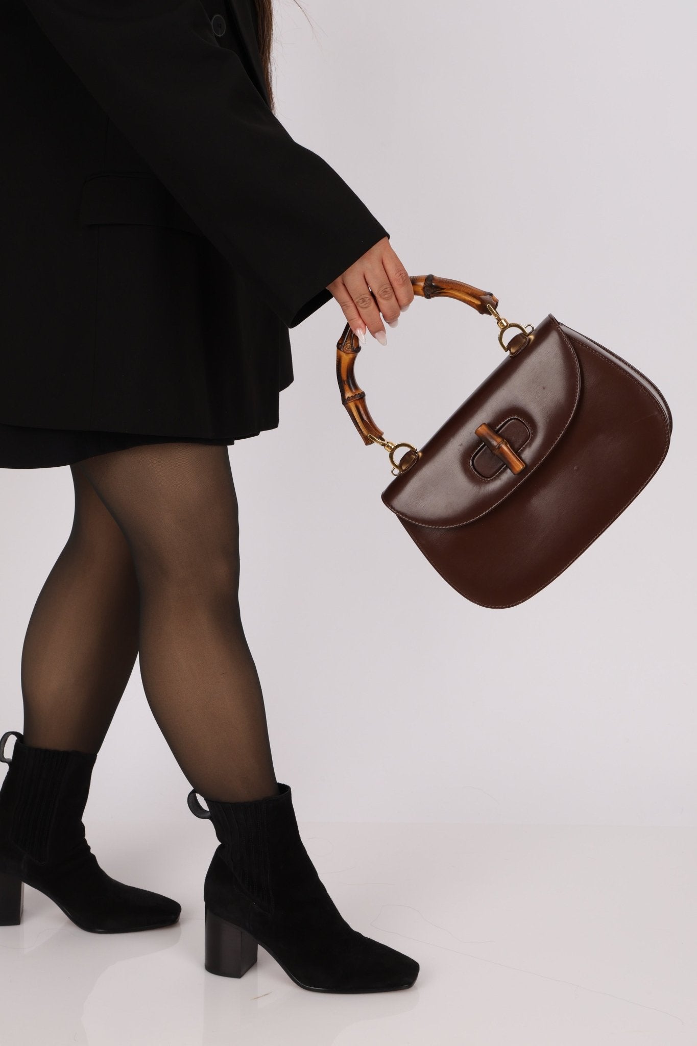 Gucci Vintage 1947 Chocolate Bamboo Turnlock Top Handle with Strap - FashioNica