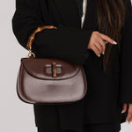Gucci Vintage 1947 Chocolate Bamboo Turnlock Top Handle with Strap - FashioNica