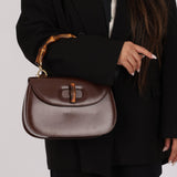 Gucci Vintage 1947 Chocolate Bamboo Turnlock Top Handle with Strap - FashioNica