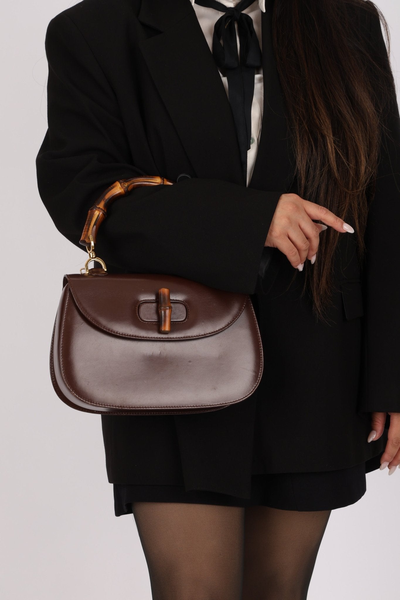 Gucci Vintage 1947 Chocolate Bamboo Turnlock Top Handle with Strap - FashioNica