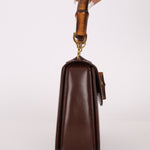 Gucci Vintage 1947 Chocolate Bamboo Turnlock Top Handle with Strap - FashioNica