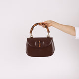 Gucci Vintage 1947 Chocolate Bamboo Turnlock Top Handle with Strap - FashioNica