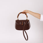 Gucci Vintage 1947 Chocolate Bamboo Turnlock Top Handle with Strap - FashioNica