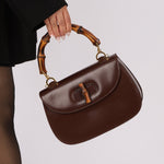 Gucci Vintage 1947 Chocolate Bamboo Turnlock Top Handle with Strap - FashioNica