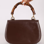 Gucci Vintage 1947 Chocolate Bamboo Turnlock Top Handle with Strap - FashioNica