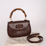 Gucci Vintage 1947 Chocolate Bamboo Turnlock Top Handle with Strap - FashioNica