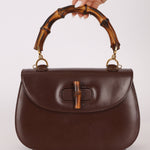 Gucci Vintage 1947 Chocolate Bamboo Turnlock Top Handle with Strap - FashioNica