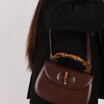 Gucci Vintage 1947 Chocolate Bamboo Turnlock Top Handle with Strap - FashioNica