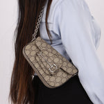 Gucci x Billie Eilish 1955 Coated Canvas Asymmetrical Horsebit Mini Shoulder Bag on Chain - FashioNica