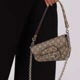 Gucci x Billie Eilish 1955 Coated Canvas Asymmetrical Horsebit Mini Shoulder Bag on Chain - FashioNica