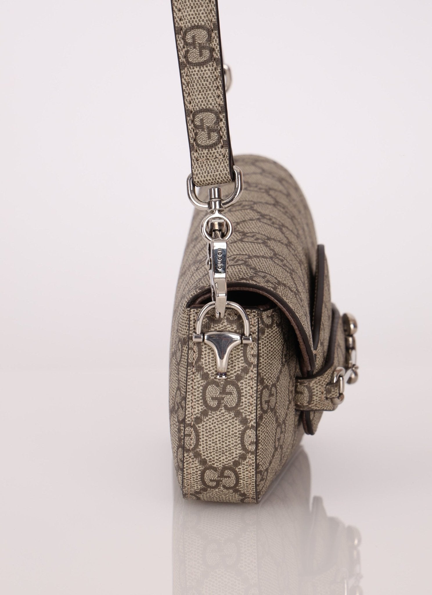 Gucci x Billie Eilish 1955 Coated Canvas Asymmetrical Horsebit Mini Shoulder Bag on Chain - FashioNica