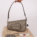 Gucci x Billie Eilish 1955 Coated Canvas Asymmetrical Horsebit Mini Shoulder Bag on Chain - FashioNica