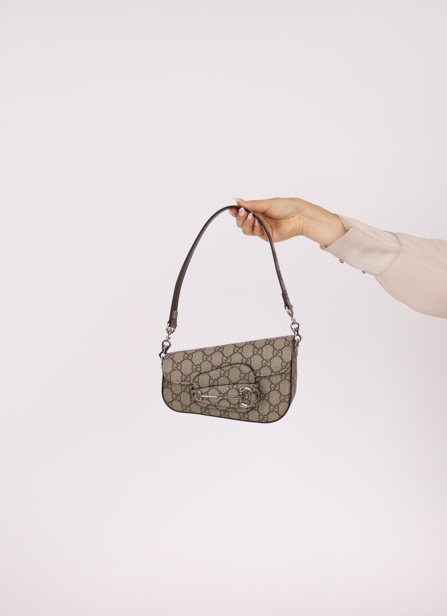 Gucci x Billie Eilish 1955 Coated Canvas Asymmetrical Horsebit Mini Shoulder Bag on Chain - FashioNica