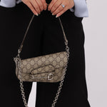 Gucci x Billie Eilish 1955 Coated Canvas Asymmetrical Horsebit Mini Shoulder Bag on Chain - FashioNica