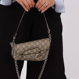 Gucci x Billie Eilish 1955 Coated Canvas Asymmetrical Horsebit Mini Shoulder Bag on Chain - FashioNica