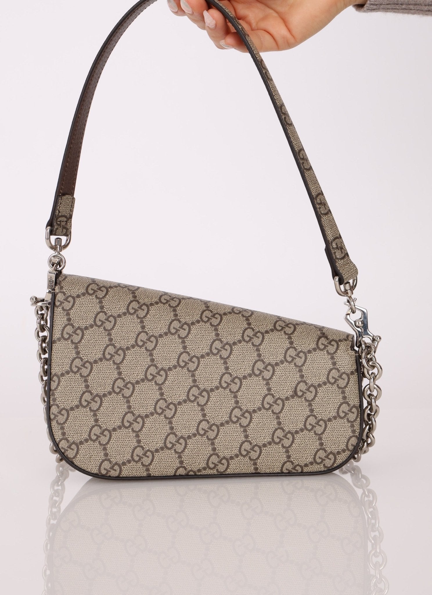 Gucci x Billie Eilish 1955 Coated Canvas Asymmetrical Horsebit Mini Shoulder Bag on Chain - FashioNica