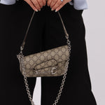 Gucci x Billie Eilish 1955 Coated Canvas Asymmetrical Horsebit Mini Shoulder Bag on Chain - FashioNica