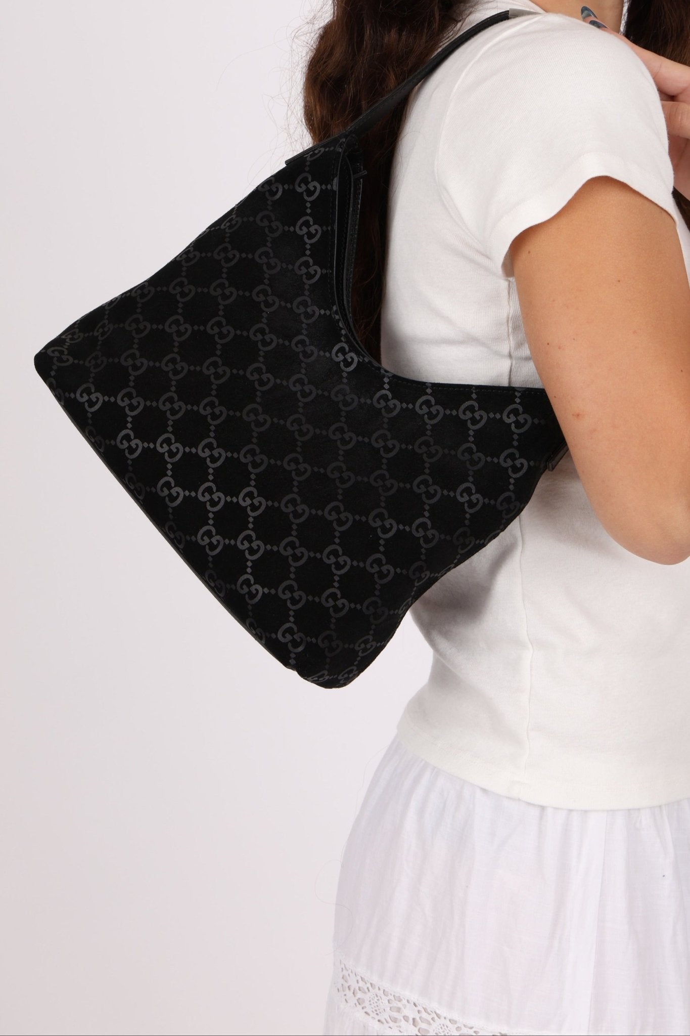 Gucci x Tom Ford Monogram Suede Shoulder Bag - FashioNica