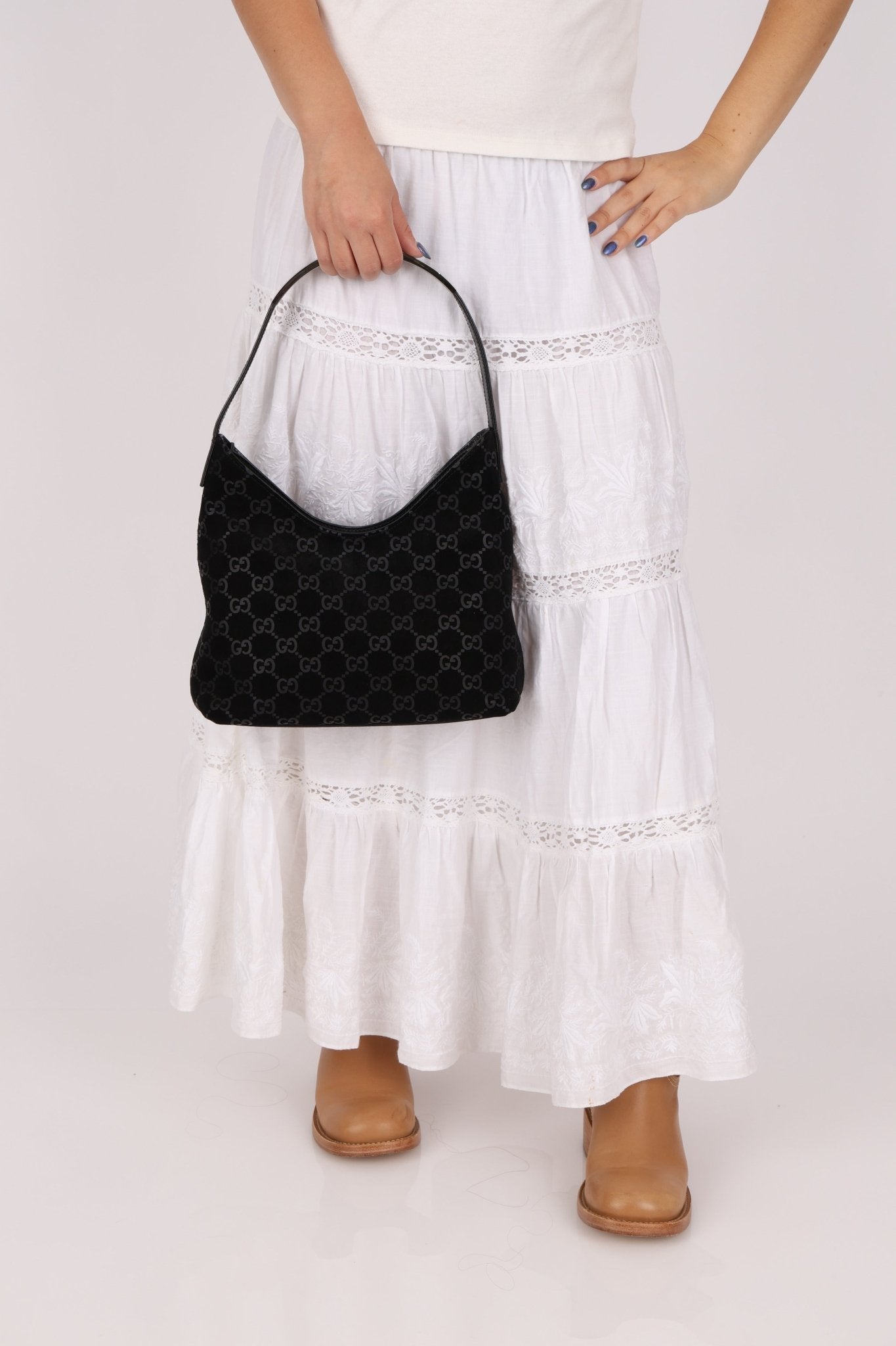 Gucci x Tom Ford Monogram Suede Shoulder Bag - FashioNica