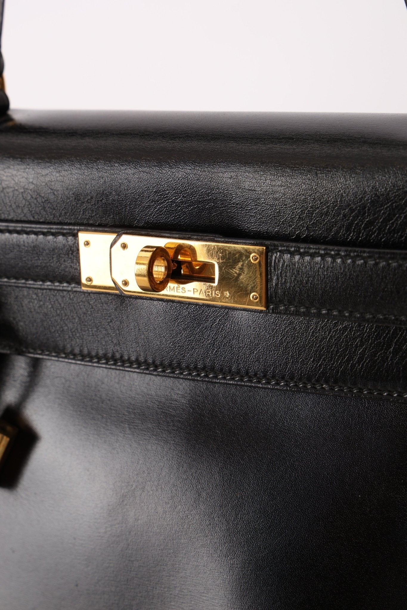 Hermès 1964 Noir Box Calf Retourne Kelly 28 - FashioNica