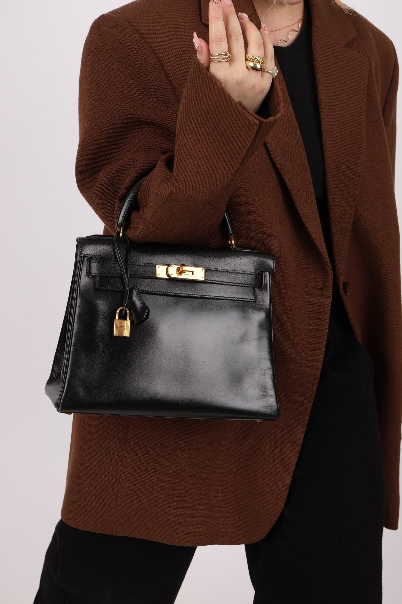 Hermès 1964 Noir Box Calf Retourne Kelly 28 - FashioNica