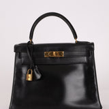 Hermès 1964 Noir Box Calf Retourne Kelly 28 - FashioNica