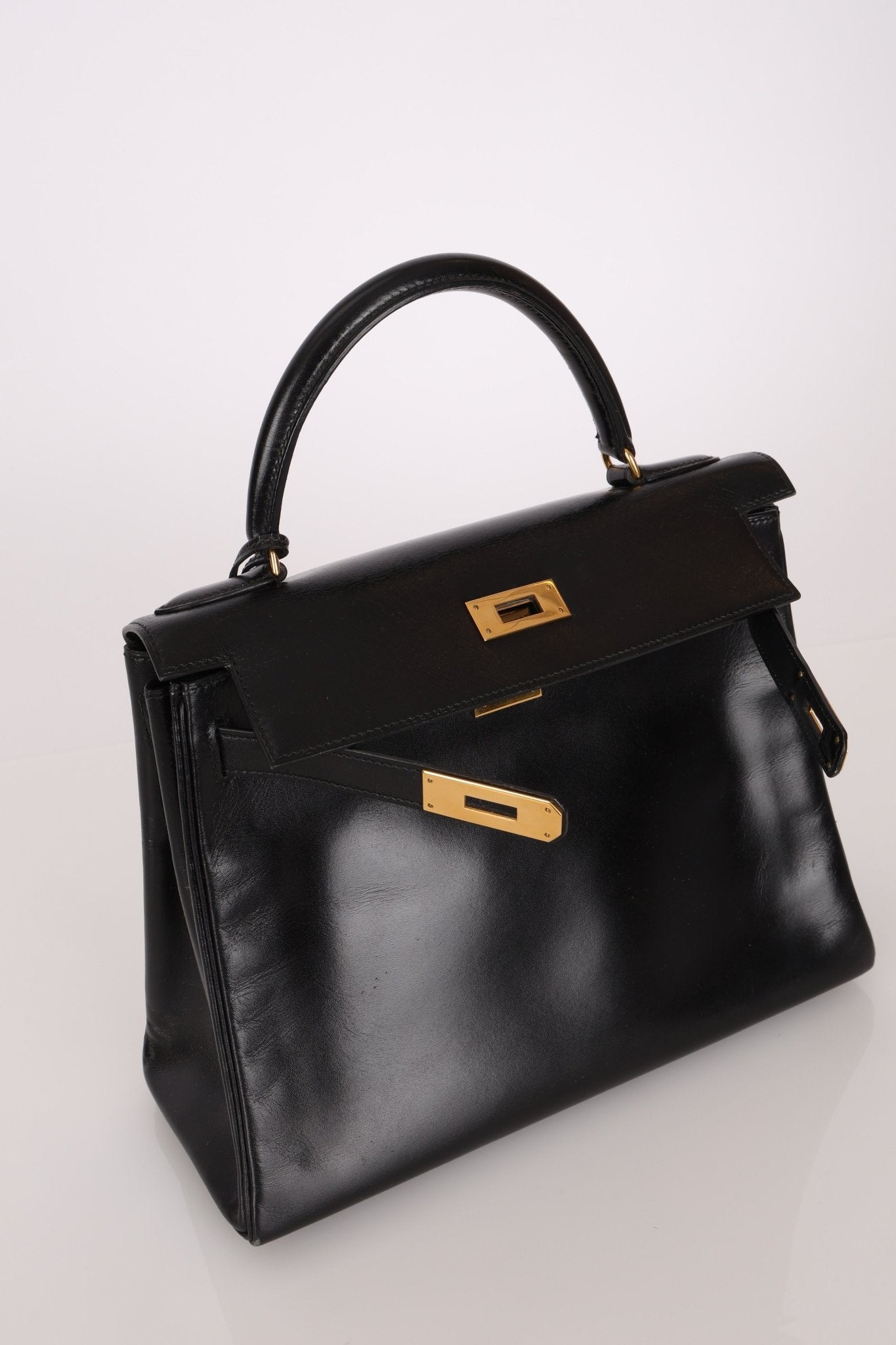 Hermès 1964 Noir Box Calf Retourne Kelly 28 - FashioNica