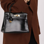 Hermès 1964 Noir Box Calf Retourne Kelly 28 - FashioNica